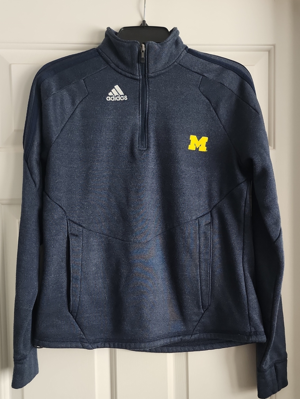 adidas Navy 1/4 Zip Performance Pullover with Yellow 'M' Logo